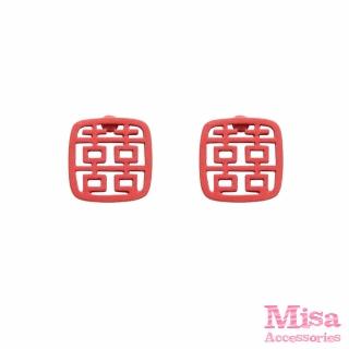 【MISA】S925銀針耳環 方形耳環/韓國設計S925銀針紅色喜福方形文字造型耳環(2款任選)