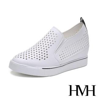 【HMH】厚底樂福鞋 內增高樂福鞋/厚底內增高沖孔透氣經典休閒樂福鞋(白)
