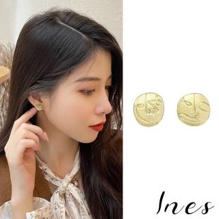 【INES】韓國設計S925銀針復古抽象人臉圖騰法式藝術耳環(S925銀針耳環 復古耳環 人臉耳環)
