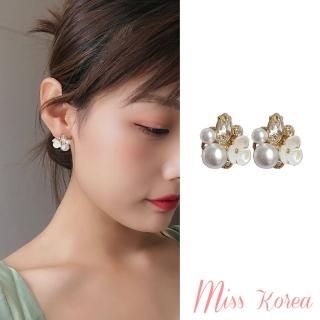 【MISS KOREA】韓國設計S925銀針甜美氣質花朵寶石珍珠造型耳環(S925銀針耳環 珍珠耳環)