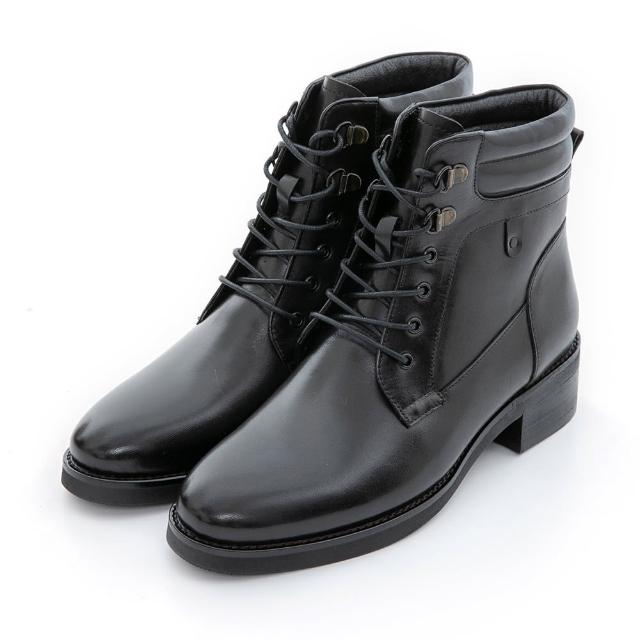 【bac】光面擦色粗跟綁帶率性短靴(黑色)