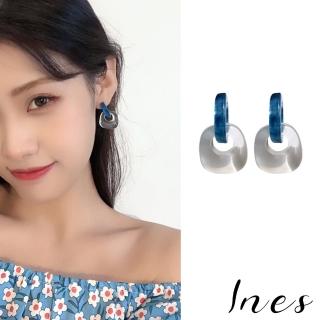 【INES】韓國設計S925銀針清新藍色透明幾何壓克力復古造型耳環(S925銀針耳環 壓克力耳環 透明耳環)