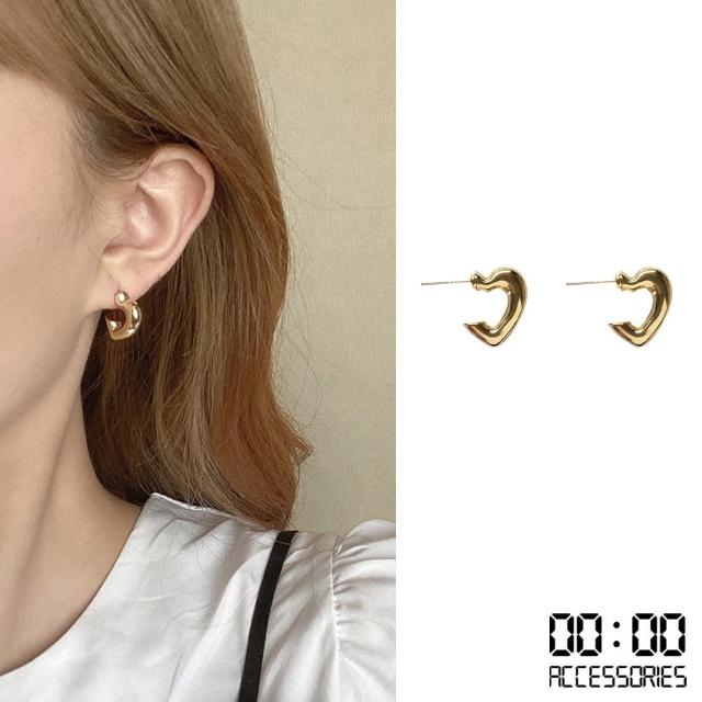 【00:00】韓國設計S925銀針極簡愛心線條C圈耳環(S925銀針耳環 C圈耳環 愛心耳環)