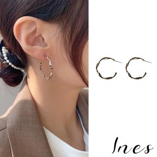【INES】韓國設計S925銀針復古豹紋扭結C圈造型耳環(S925銀針耳環 豹紋耳環 C圈耳環)