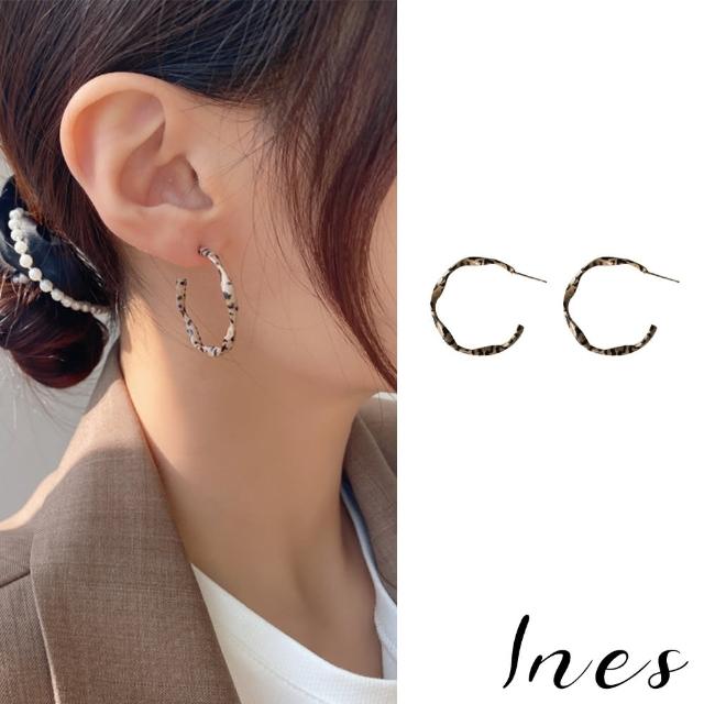 【INES】韓國設計S925銀針復古豹紋扭結C圈造型耳環(S925銀針耳環 豹紋耳環 C圈耳環)