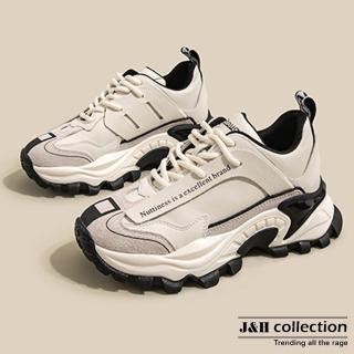 【J&H collection】新款運動跑步休閒軟皮老爹鞋(現+預 黑色)