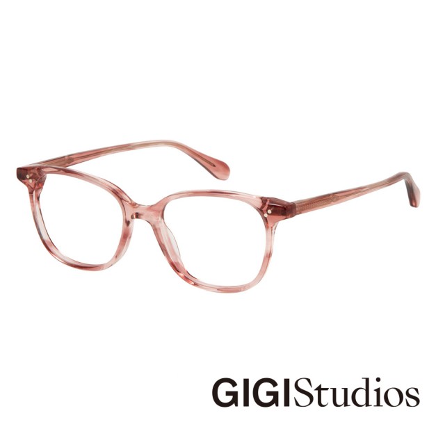 【GIGI Studios】圓弧方框鉚釘光學眼鏡(水晶粉 - GINA-6612/6)