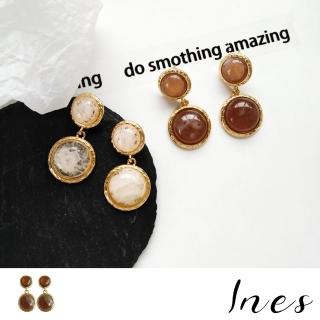 【INES】S925銀針耳環 寶石耳環/韓國設計S925銀針法式復古幾何寶石造型耳環(2色任選)
