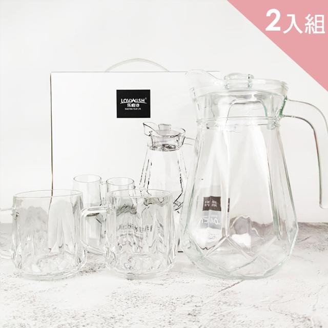 【CS22】家用玻璃鑽石冷水壺設計五件套2組(鑽紋壺+鑽紋水杯)