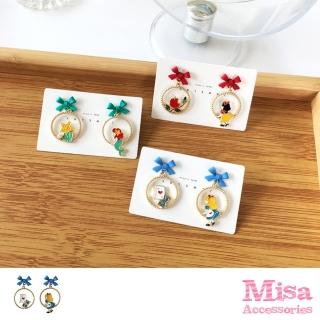 【MISA】S925銀針耳環 公主耳環/韓國設計S925銀針不對稱童話故事公主造型耳環(2款任選)