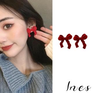 【INES】S925銀針耳環 蝴蝶結耳環/韓國設計S925銀針法式復古植絨蝴蝶結造型耳環(3色任選)