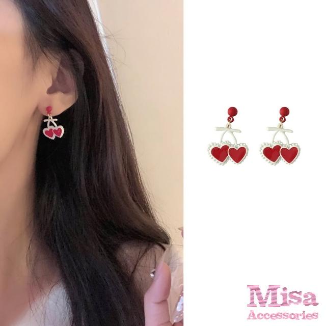 【MISA】韓國設計S925銀針日系可愛小櫻桃造型耳環(S925銀針耳環 櫻桃耳環 可愛耳環)