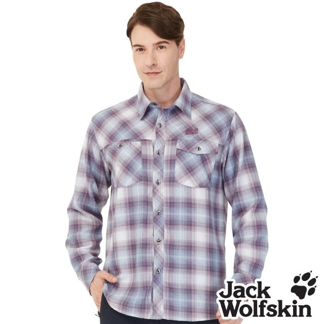 【Jack wolfskin 飛狼】男 時尚漸層格紋長袖保暖排汗襯衫(藍格)