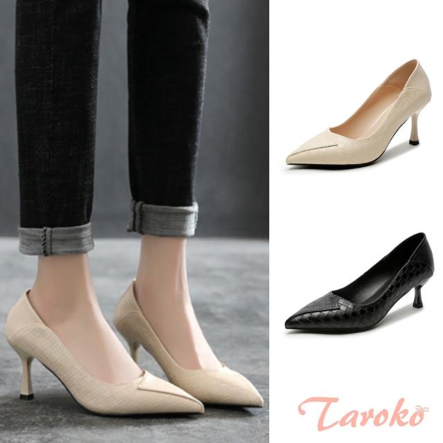 【Taroko】交錯菱格皮革兩穿高跟鞋(2色2種跟高可選)