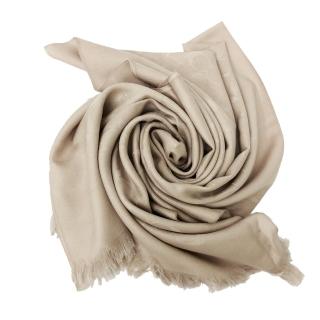 【COACH】C LOGO 羊毛混桑蠶絲巾圍巾(絲光卡其)