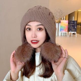 【Acorn 橡果】韓系毛帽遮陽帽保暖防風護耳甜美大毛球1721(駝色)