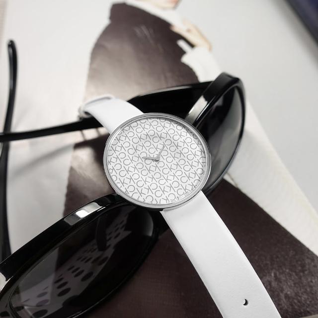 【Calvin Klein 凱文克萊】經典LOGO 超薄 礦石強化玻璃 瑞士製造 皮革手錶 白色 38mm(KAG231LX)