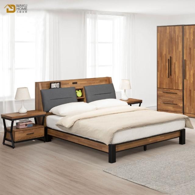 【WAKUHOME 瓦酷家具】Ari工業風木心板6尺床頭箱型雙人床-不含床墊/床頭櫃A005-282+256