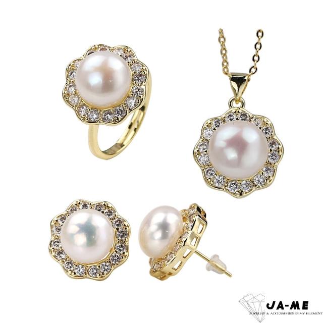 【JA-ME】天然珍珠套組 項鍊戒指耳環