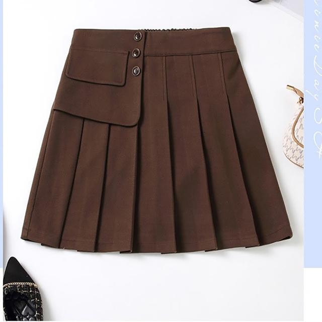 【麗質達人】12584咖啡色毛料短裙(特價商品)