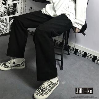 【JILLI-KO】燈芯絨潮流休閒寬褲-F(黑/藍)