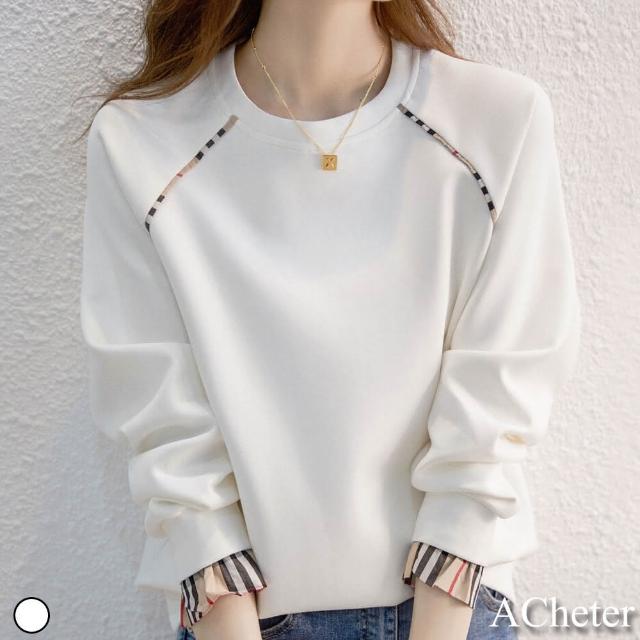 【ACheter】復古格紋時尚假2件上衣#111596現貨+預購(白色)