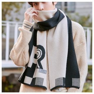 【HaNA 梨花】韓國中性男女R字母暖冬細柔織．毛織圍巾