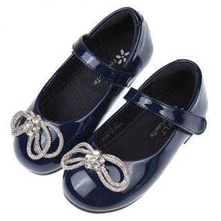 【布布童鞋】閃亮鑽石水晶蝴蝶結深藍色兒童公主鞋(Q1R166B)