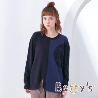 【betty’s 貝蒂思】圓領拼色質感毛衣(深藍)