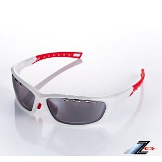 【Z-POLS】頂級TR太空纖維彈性輕量材質 質感珍珠白弧形包覆設計頂級抗UV400電鍍黑運動眼鏡(防悶設計鏡片)