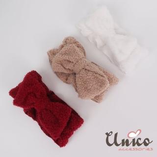【UNICO】韓國毛絨蝴蝶結波紋洗臉髮帶(聖誕/髮飾)