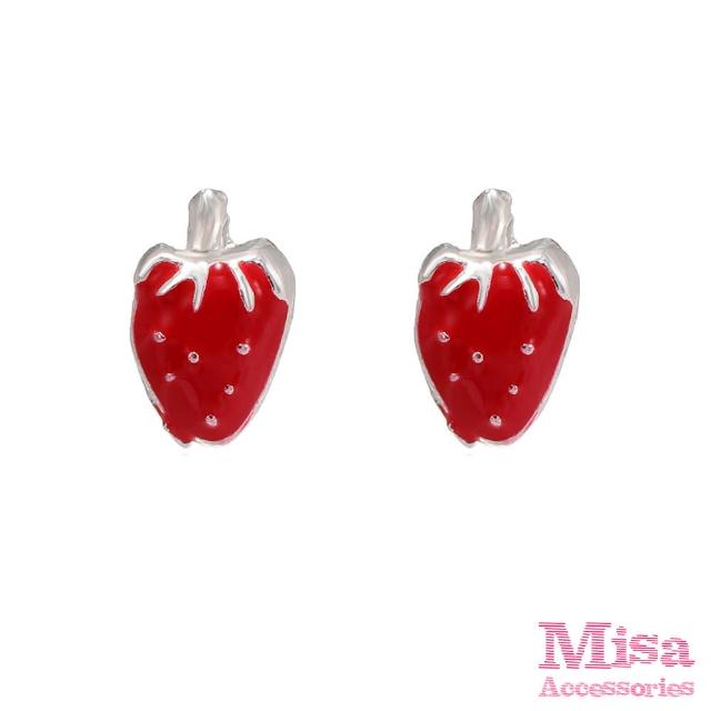 【MISA】可愛滴釉小草莓造型耳環(滴釉耳環 可愛耳環 草莓耳環)