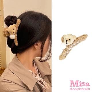 【MISA】韓國設計可愛立體毛絨絨小熊造型髮夾 抓夾 鯊魚夾(可愛髮夾 設計款髮夾)