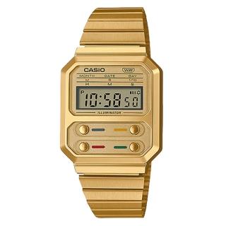 【CASIO 卡西歐】電子錶 不鏽鋼錶帶 復古 日常生活防水 A100WEG(A100WEG-9A)