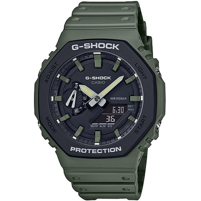 【CASIO 卡西歐】G-SHOCK 八角防護構造雙顯手錶 畢業 禮物(GA-2110SU-3A/速)