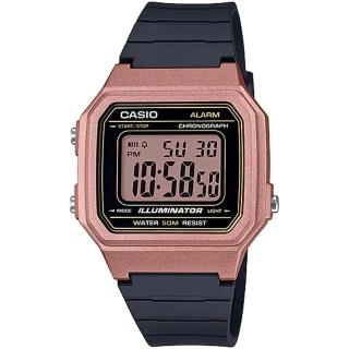 【CASIO 卡西歐】復古金屬感數位電子腕錶/黑x玫瑰金框(W-217HM-5A)