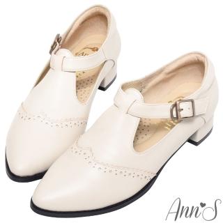 【Ann’S】復古80年代-頂級全真皮T字扣帶雕花牛津鞋3cm(米白)