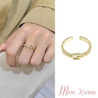【MISS KOREA】韓國設計微鑲美鑽極簡皮帶造型時尚開口戒 食指戒(水鑽開口戒 皮帶開口戒 關節戒)