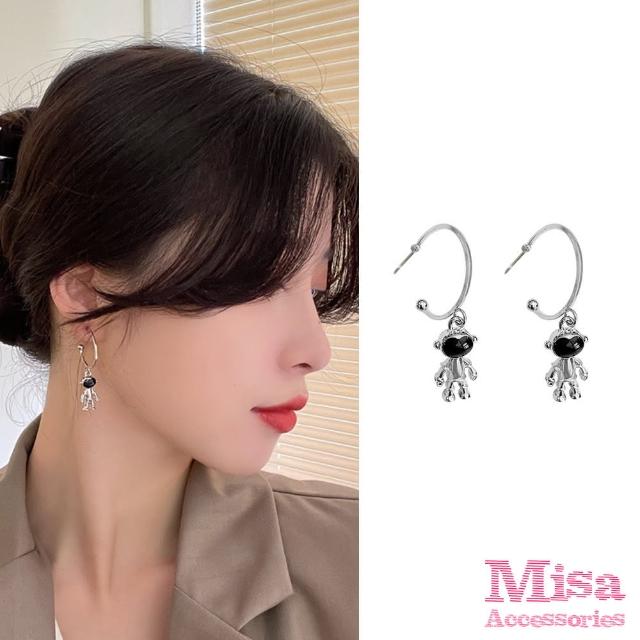 【MISA】韓國設計S925銀針可愛太空人C圈造型耳環(925銀針耳環 可愛耳環)