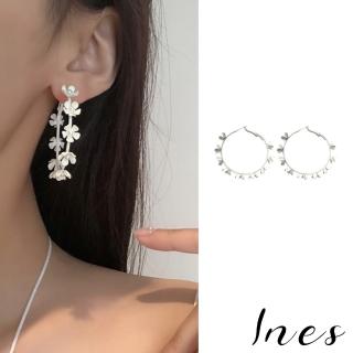 【INES】S925銀針耳環 珍珠耳環/韓國設計S925銀針浪漫復古立體花朵珍珠花圈耳環(2色任選)