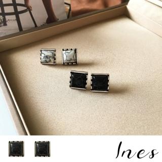 【INES】方形耳環 復古耳環/韓國設計復古方形仿天然石造型耳環(2色任選)