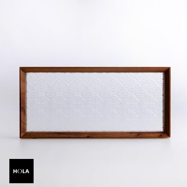 【HOLA】復古玻璃窗花原木托盤30x14cm
