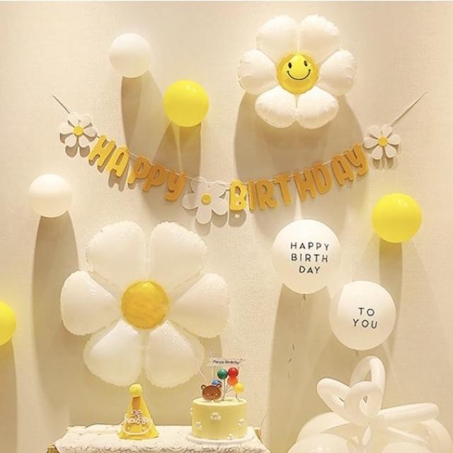韓系ins清新小雛菊生日氣球組1組(ins風 生日氣球 派對佈置 裝飾 周歲 告白 拍照道具)