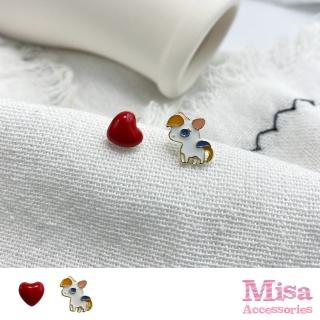 【MISA】韓國設計S925銀針可愛愛心獨角獸造型耳環(S925銀針耳環 愛心耳環 獨角獸耳環)