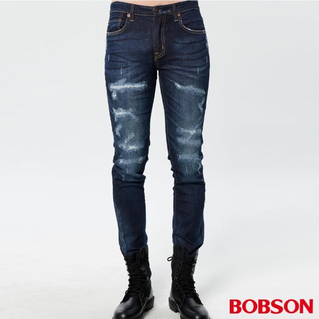 【BOBSON】男款低腰有機棉補丁直筒褲(1832-52)