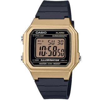 【CASIO 卡西歐】復古金屬感數位電子腕錶/黑x金框(W-217HM-9A)