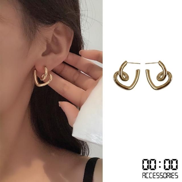 【00:00】韓國設計S925銀針冷淡風愛心扭結線條耳環(S925銀針耳環 愛心耳環 扭結耳環)