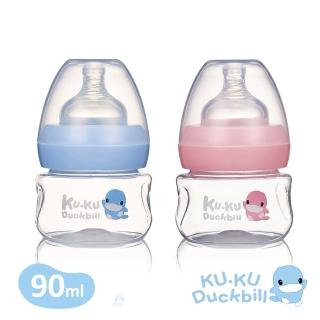 【KU.KU. 酷咕鴨】幾何視界PP寬口果汁奶瓶90ml二入組(藍/粉)