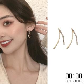 【00:00】韓國設計S925銀針極簡時尚水鑽線條造型耳環(S925銀針耳環 水鑽耳環 線條耳環)