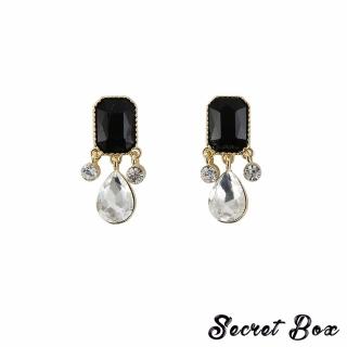【SECRET BOX】韓國設計S925銀針幾何寶石美鑽吊墜宮廷風造型耳環(S925銀針耳環 寶石耳環 水鑽耳環)